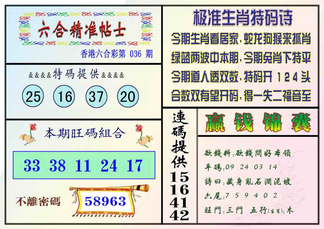 036期精准贴士[图]